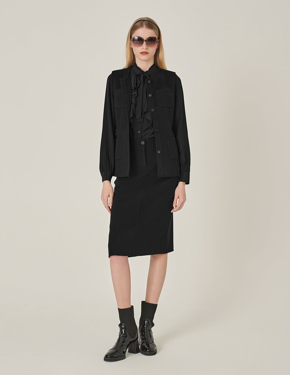 MARYLING Round Neck Fringed Double-Sided Woolen Vest