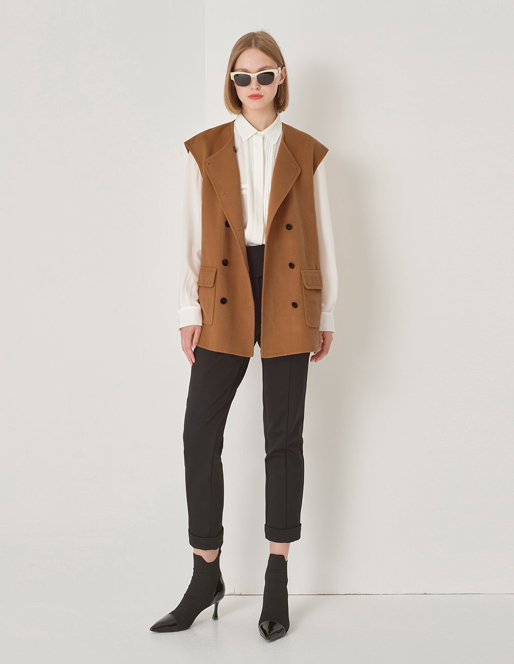 MARYLING Round Neck Double-Breasted Reversible Wool Vest