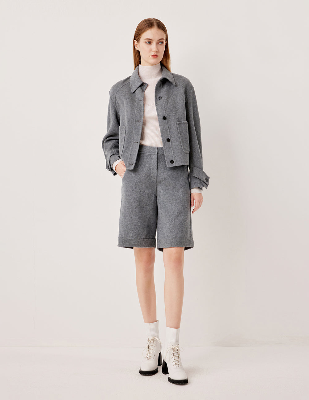 MARYLING Waistless H-Line Wool Silk Blend Shorts