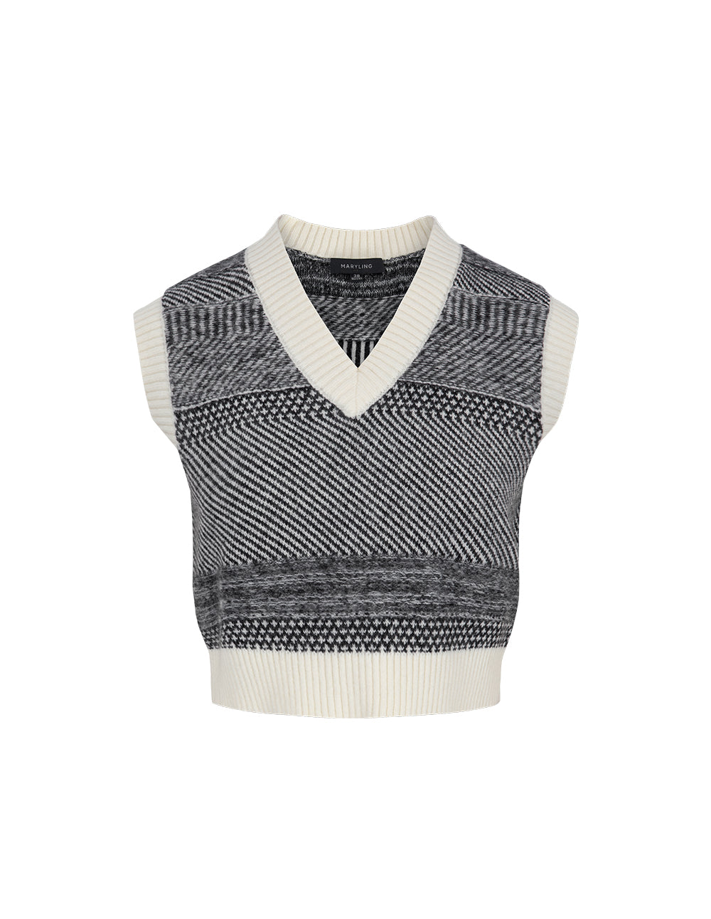 MARYLING Gradient Light Grey V-Neck Short Knit Vest