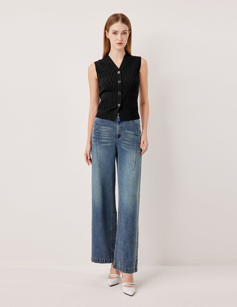 MARYLING Vintage Plaid V-Neck Sleeveless Knit Vest