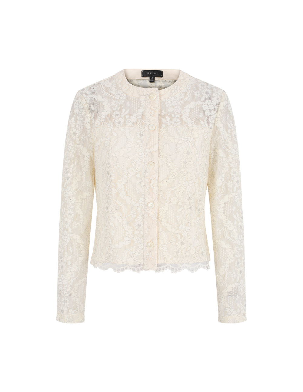 MARYLING Round Neck Lace Embroidered Sequin Long Sleeve Top