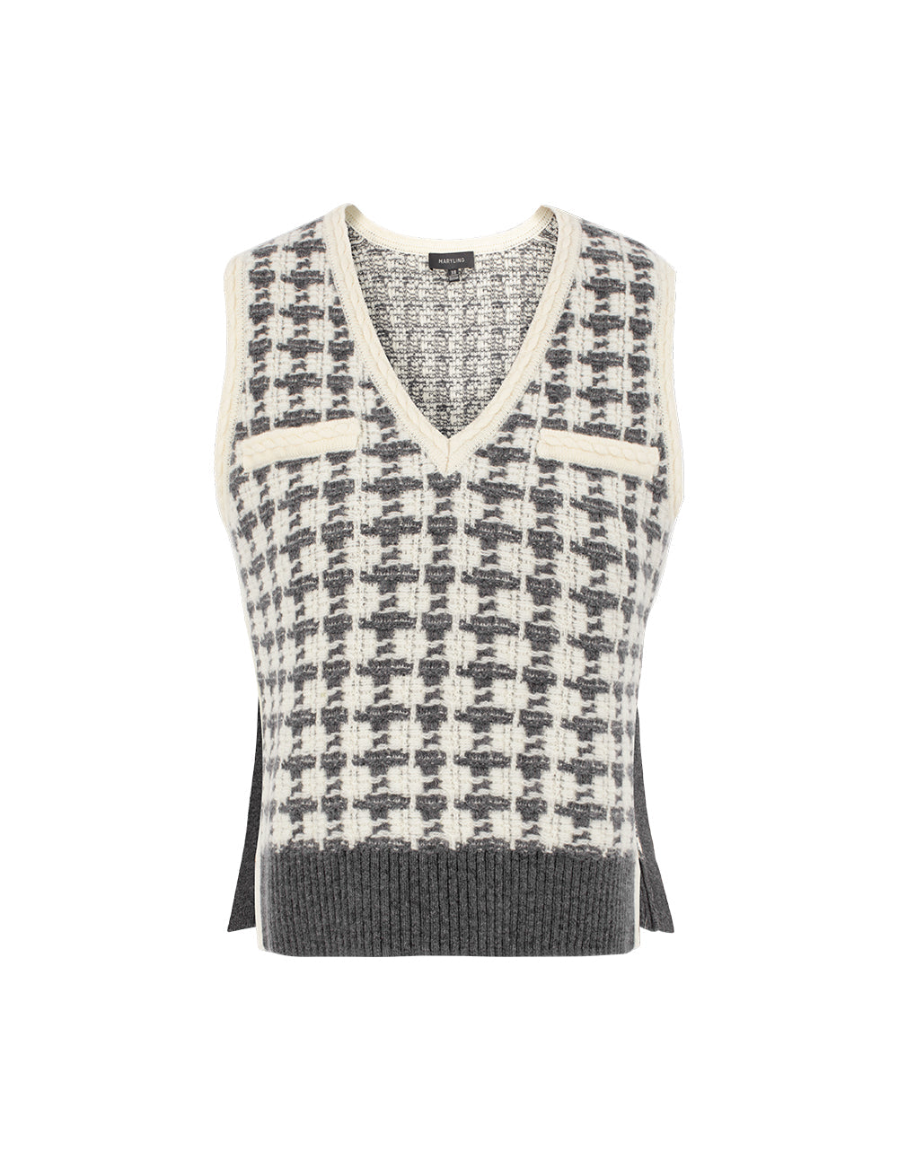 MARYLING V-Neck Sleeveless Plaid 100% Wool Knit Vest