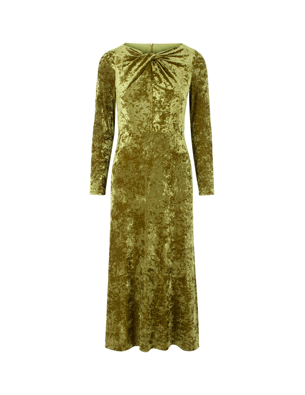 MARYLING Twist V-Neck Gold Velvet Long Sleeve Evening Gown