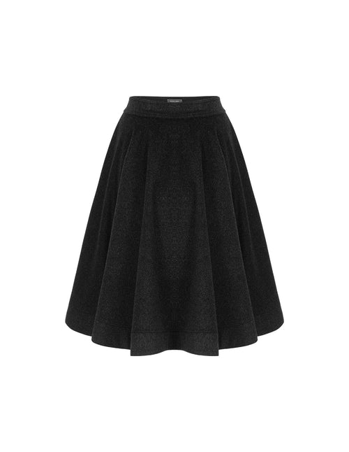 MARYLING A-Line High-Waisted Pleated Wool Silk Blend Midi Skirt