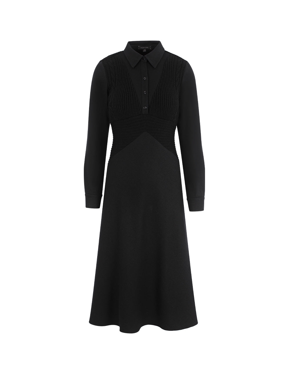 MARYLING Collar Pleated Shirt Dress Patchwork Knit Vest