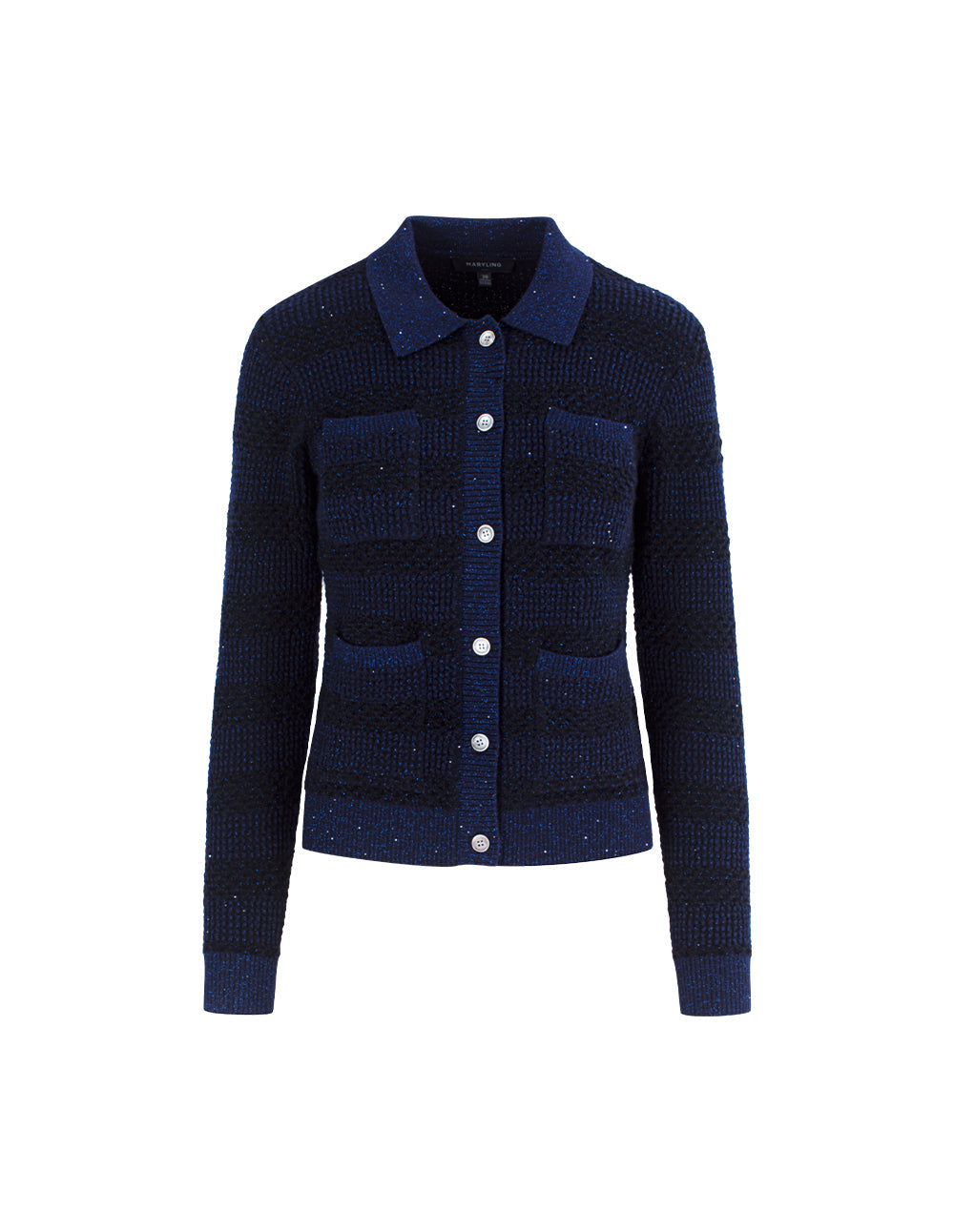 MARYLING Wool Knit Cardigan with Shawl Collar and Shiny Yarn