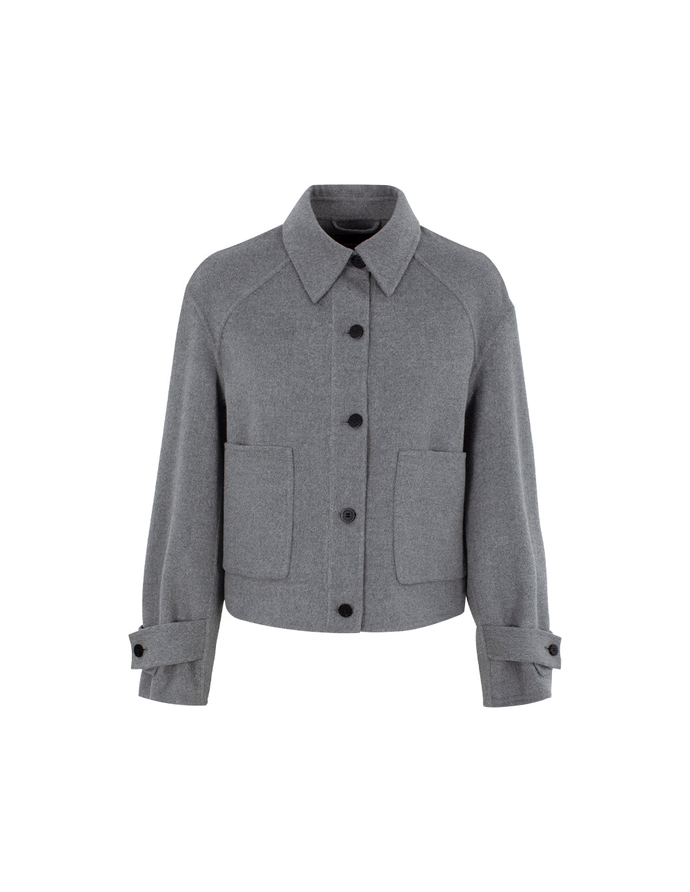 MARYLING Collar Long Sleeve Short Wool Silk Blend Top