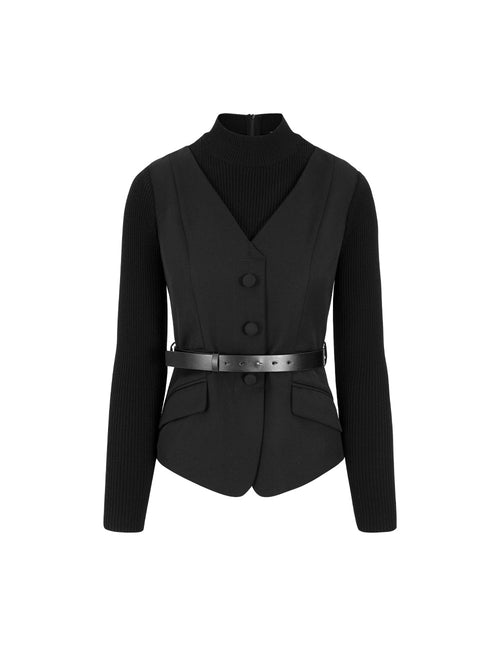 MARYLING Black Faux Wool Top Splicing Vest