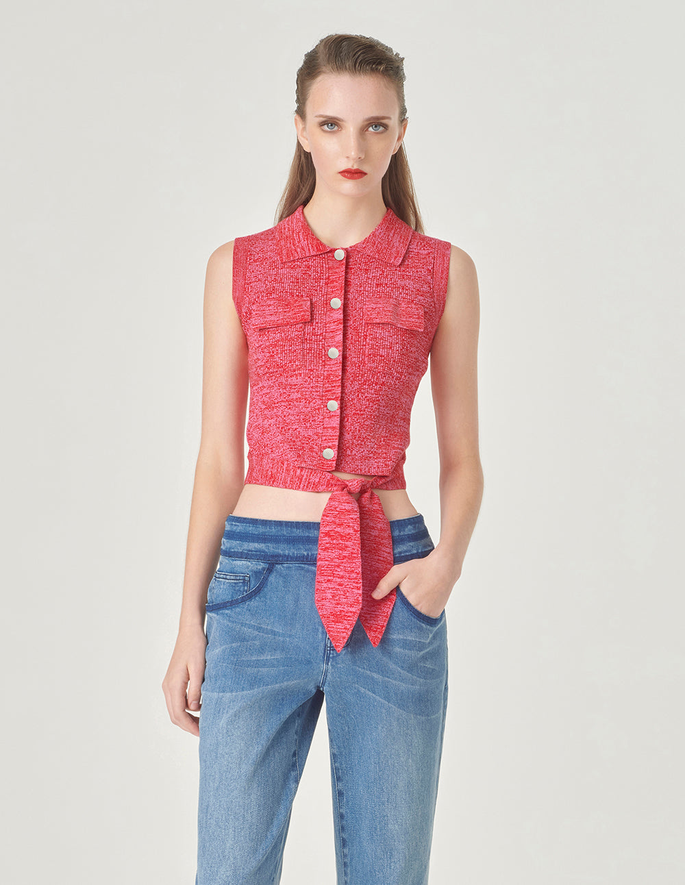 MARYLING Red Color Knitted Vest