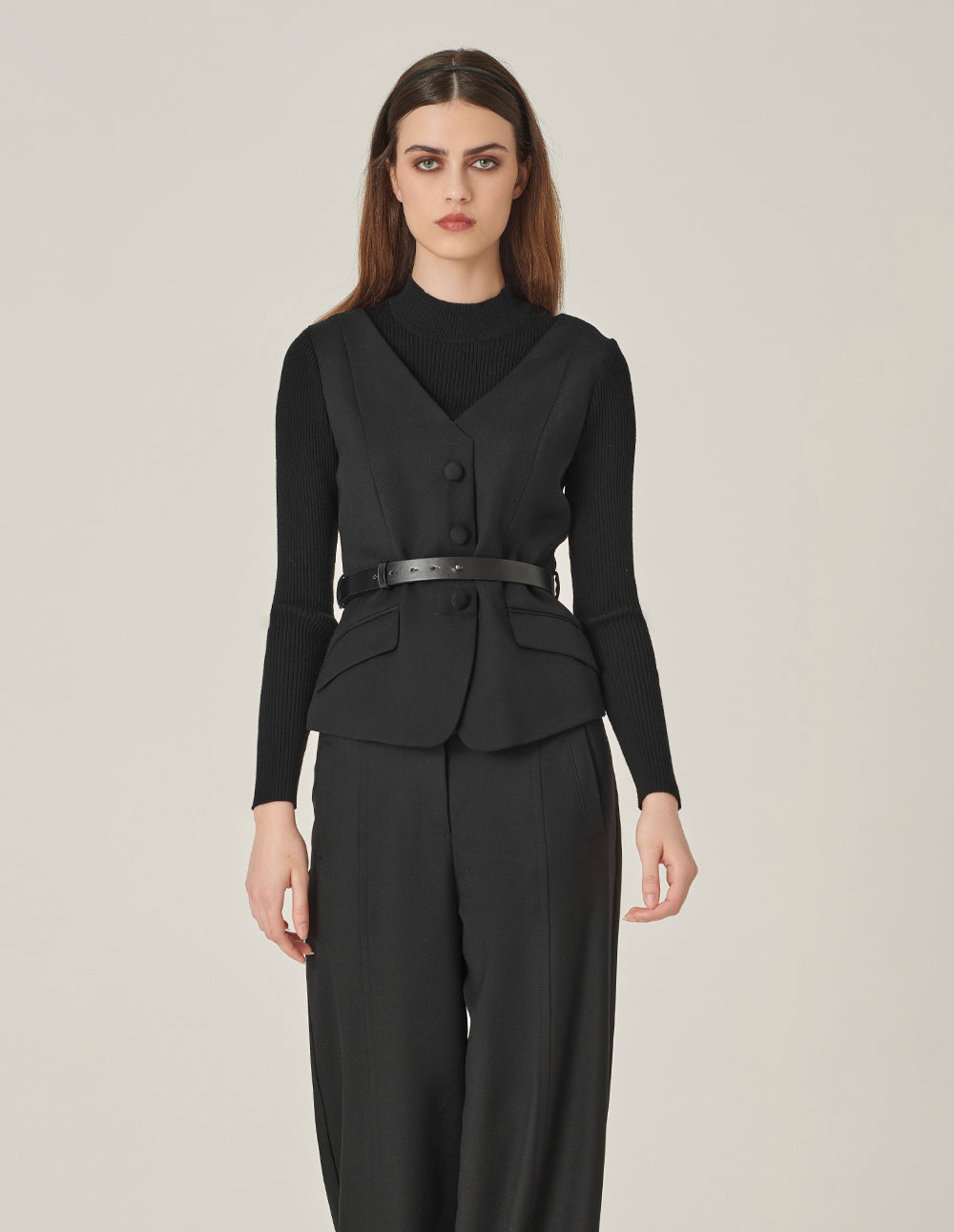 MARYLING Black Faux Wool Top Splicing Vest