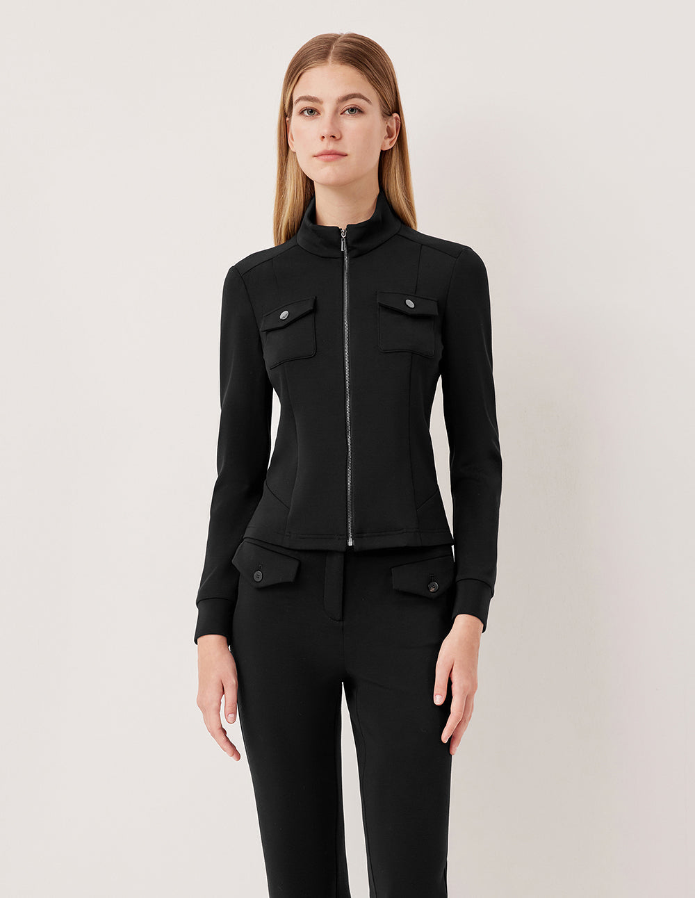 MARYLING Lapel Long Sleeve Double-Zipper H-Line Short Jacket