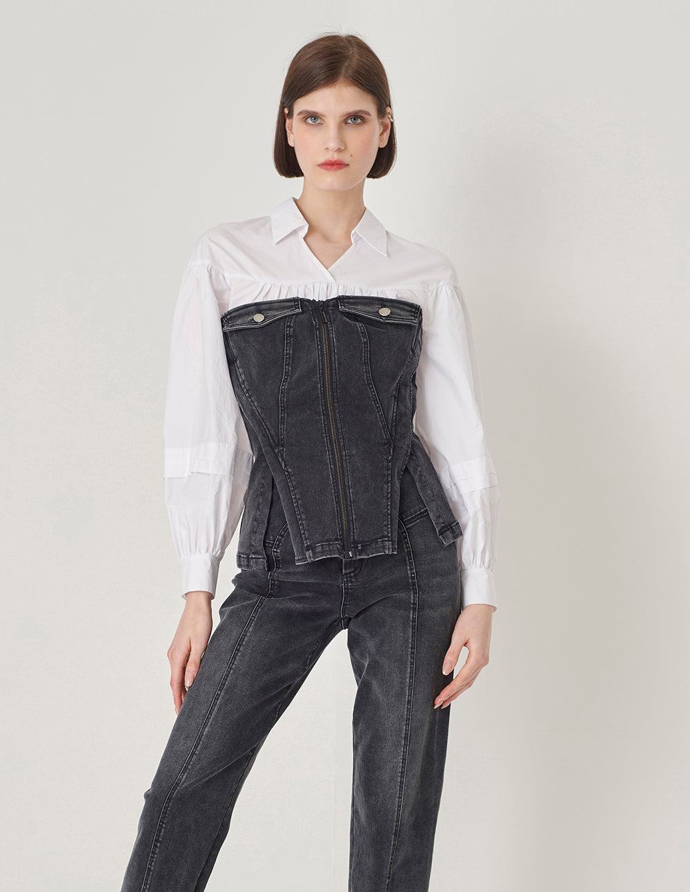 MARYLING Denim Wrap Top