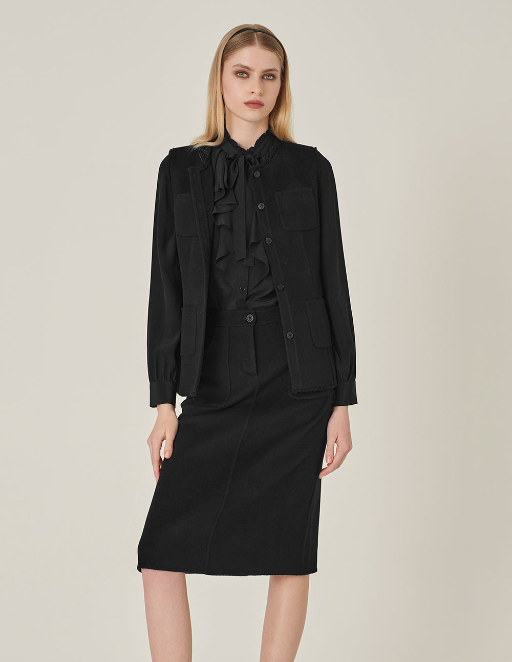 MARYLING Round Neck Fringed Double-Sided Woolen Vest