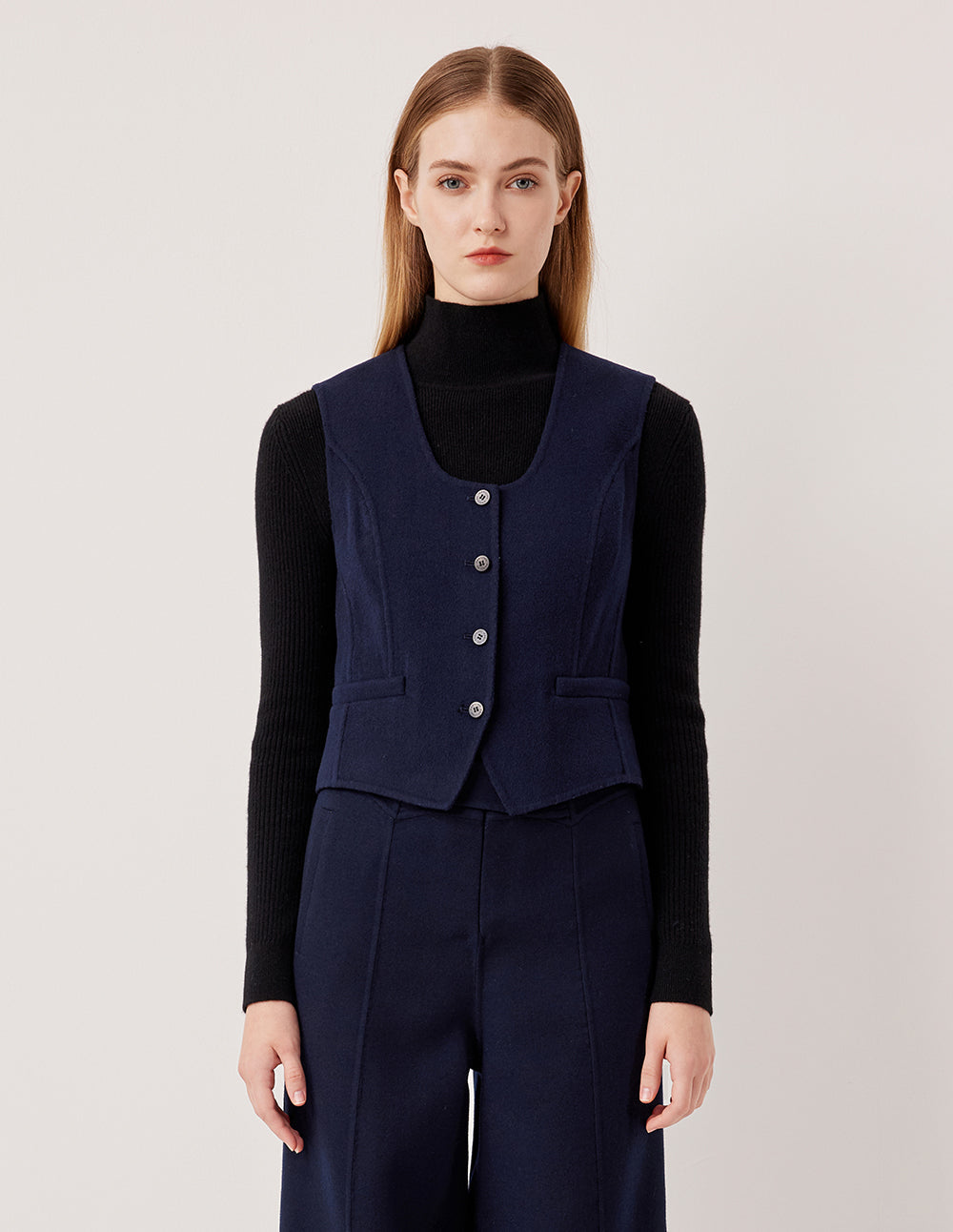 MARYLING U-Neck Sleeveless Merino Wool Silk Blend Vest