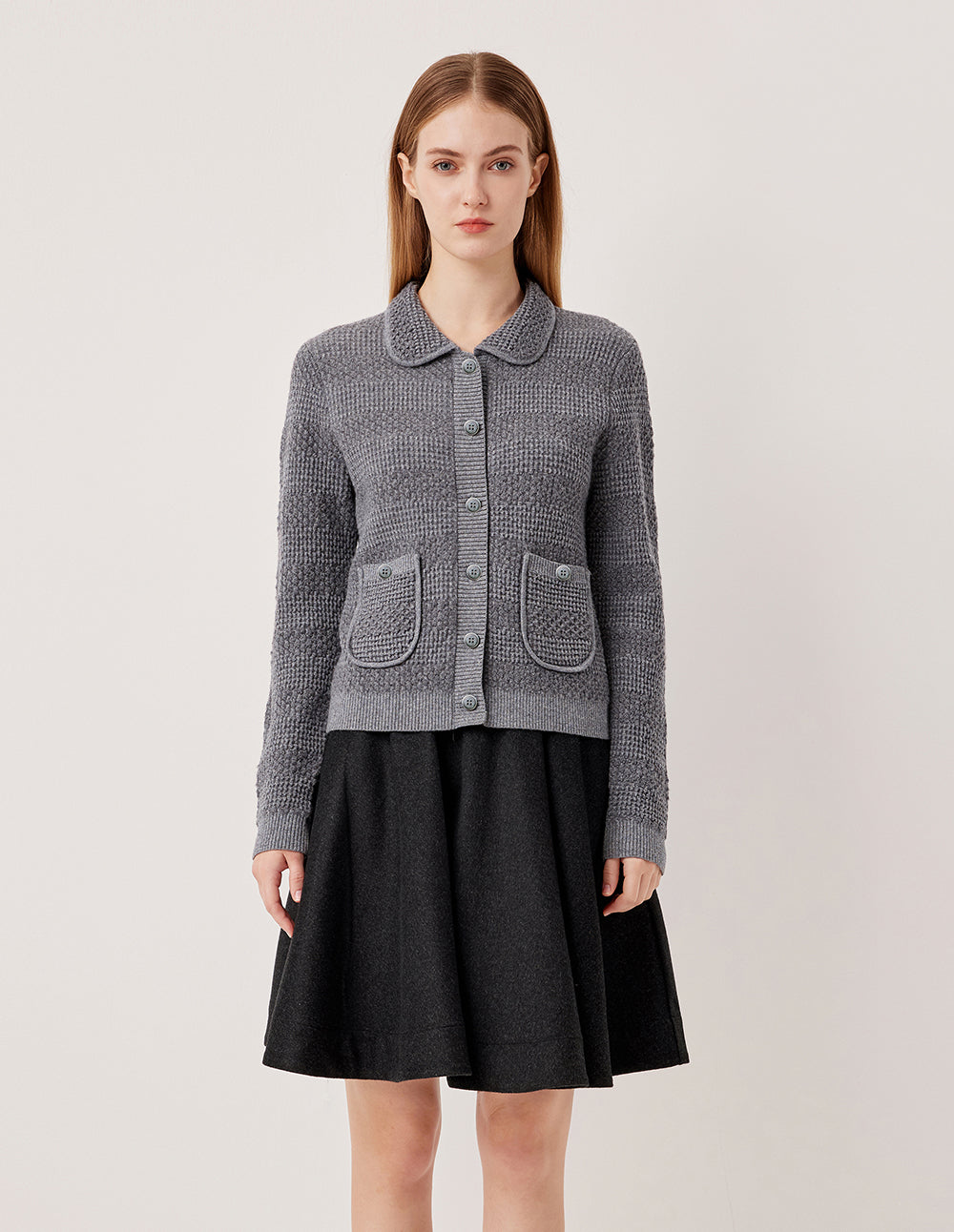 MARYLING A-Line High-Waisted Pleated Wool Silk Blend Midi Skirt