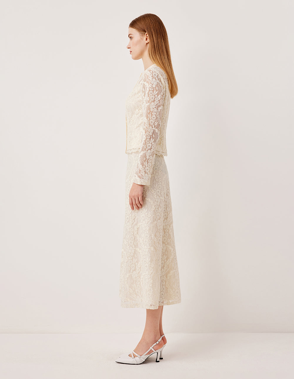 MARYLING Round Neck Lace Embroidered Sequin Long Sleeve Top