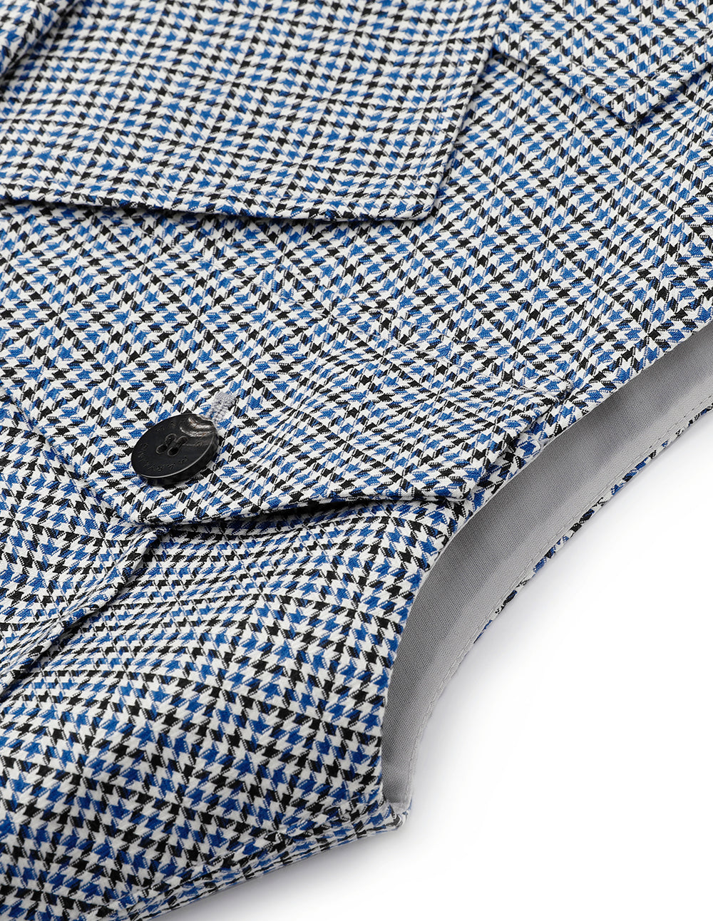 MARYLING Blue And White Small Check Houndstooth Waist Tie Detail Cropped Vest