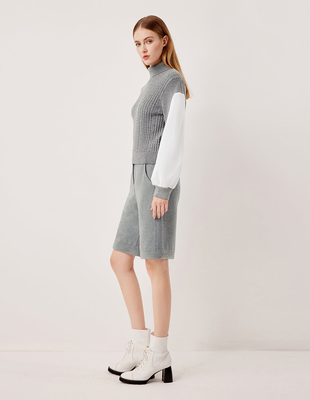 MARYLING Semi-High Neck Long Sleeve Knit Pullover Top