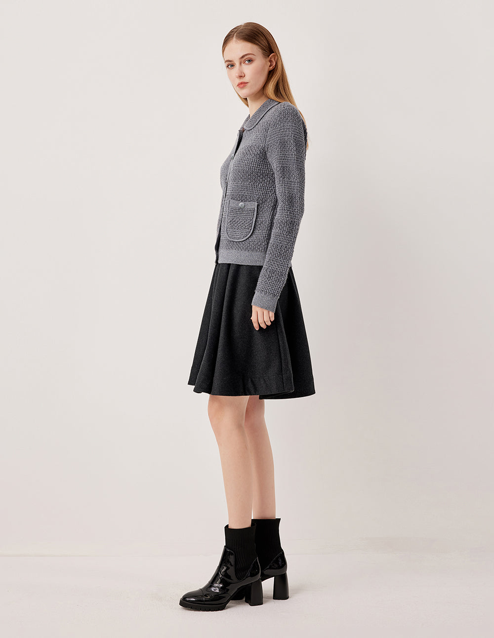 MARYLING Collar Long Sleeve Sequined Wool Knit Cardigan