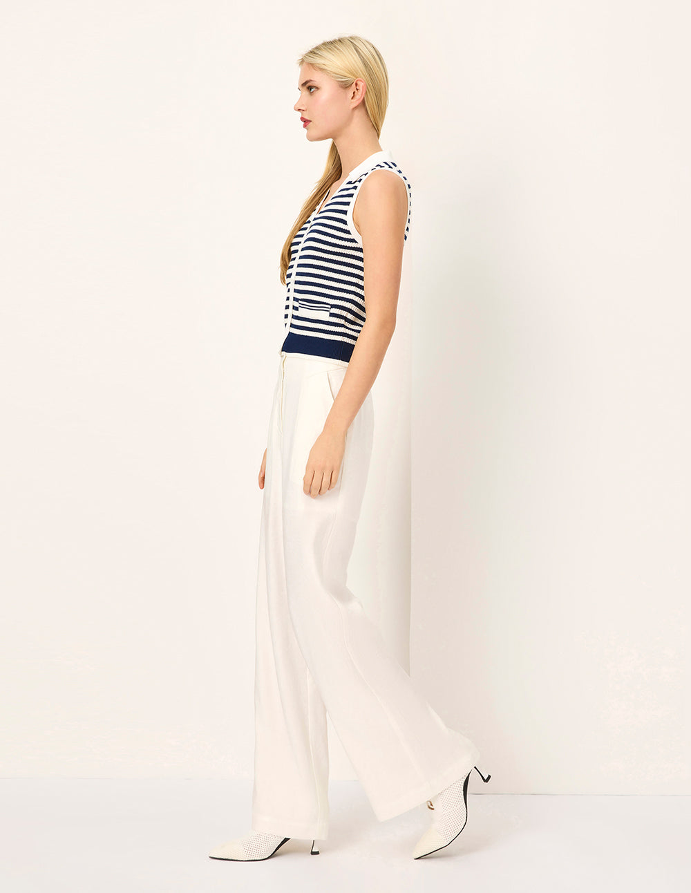 MARYLING Collared Sleeveless Striped Knit Vest