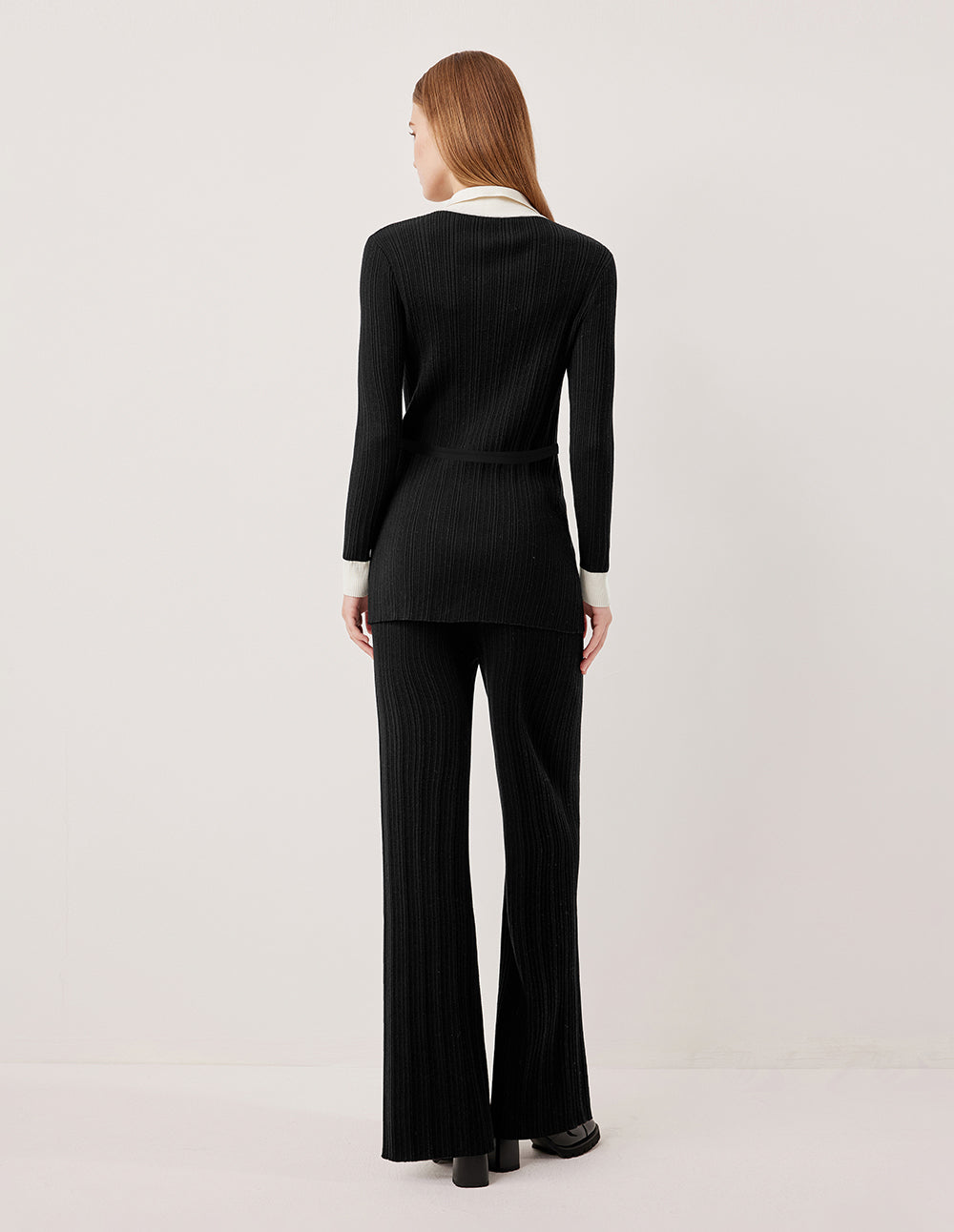 MARYLING Lapel Long Sleeve Belted Wool Long Knit Cardigan