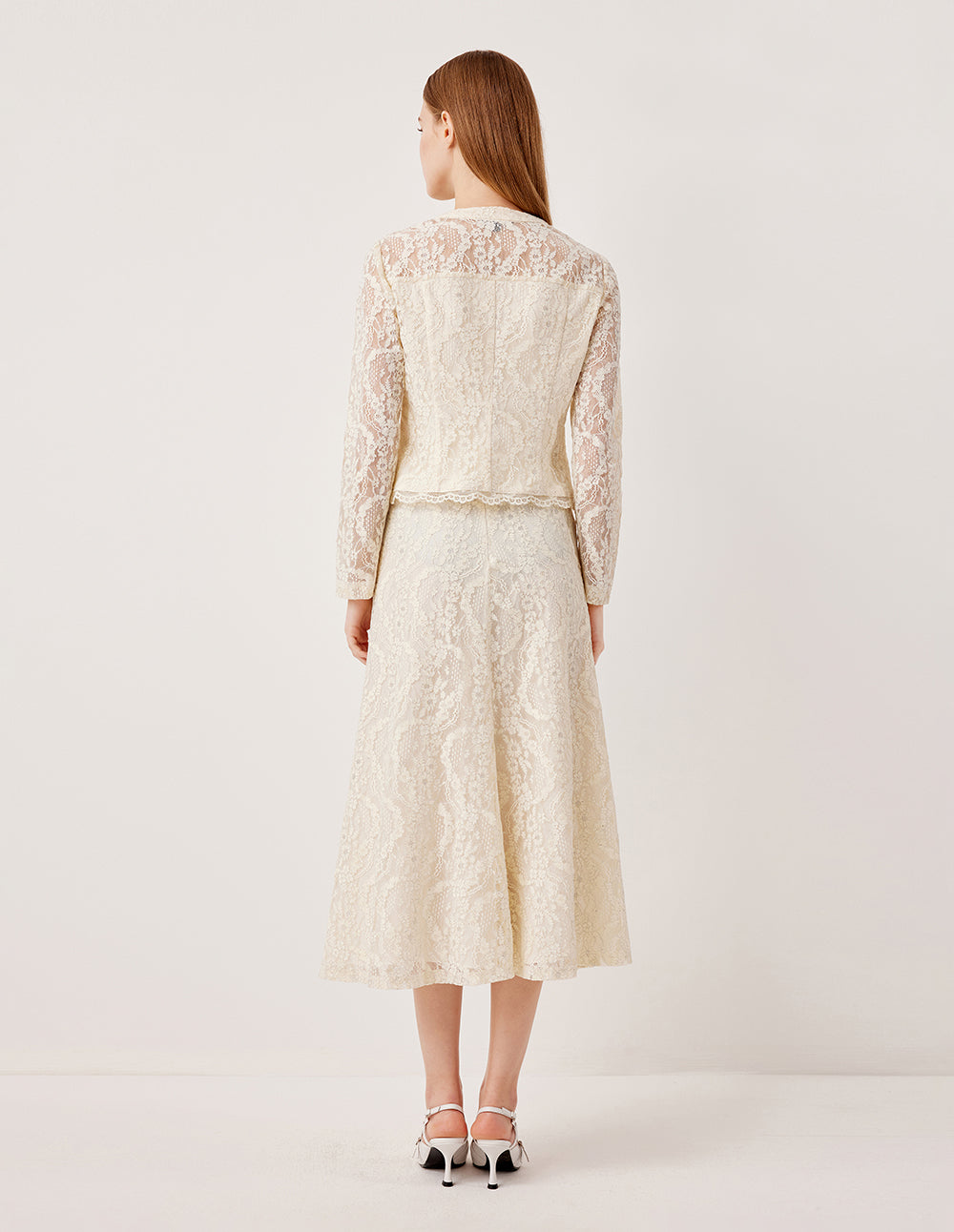 MARYLING Round Neck Lace Embroidered Sequin Long Sleeve Top