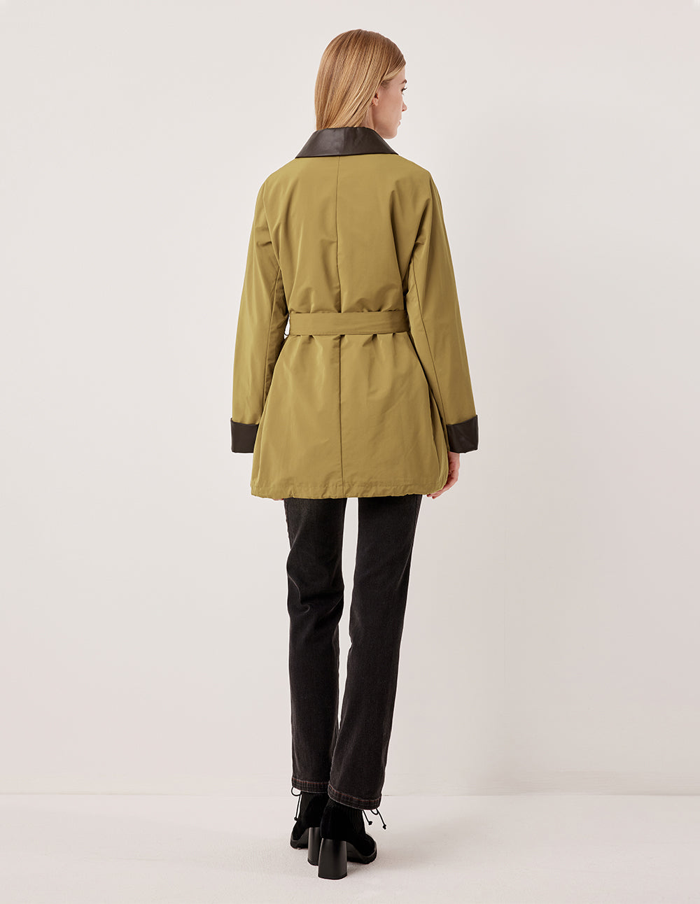 MARYLING Collared Zipper Belt Mid-Length Coat