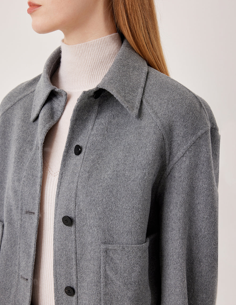 MARYLING Collar Long Sleeve Short Wool Silk Blend Top