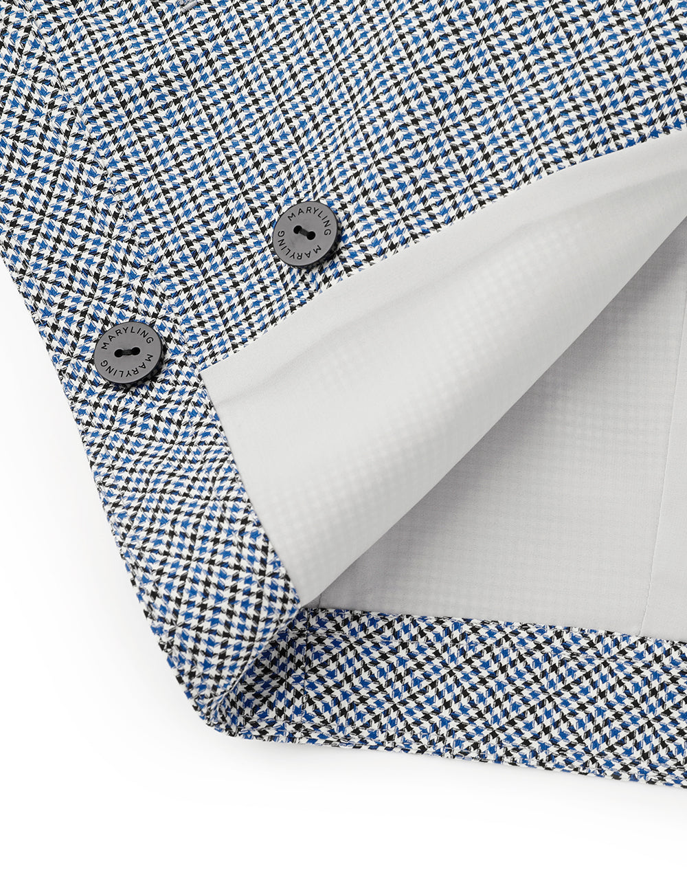 MARYLING Blue And White Small Check Houndstooth Waist Tie Detail Cropped Vest