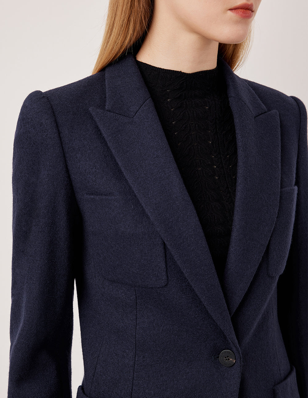 MARYLING Peak Lapel Single-Button Wool Blazer with Structured Shoulders