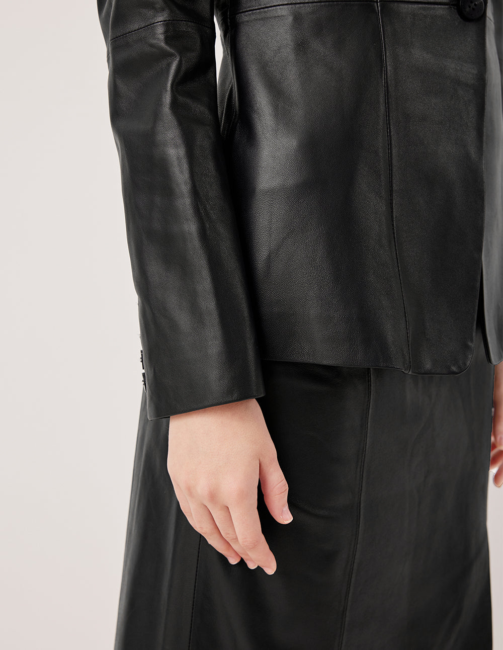 MARYLING Notch Lapel Single-Breasted Lambskin Blazer