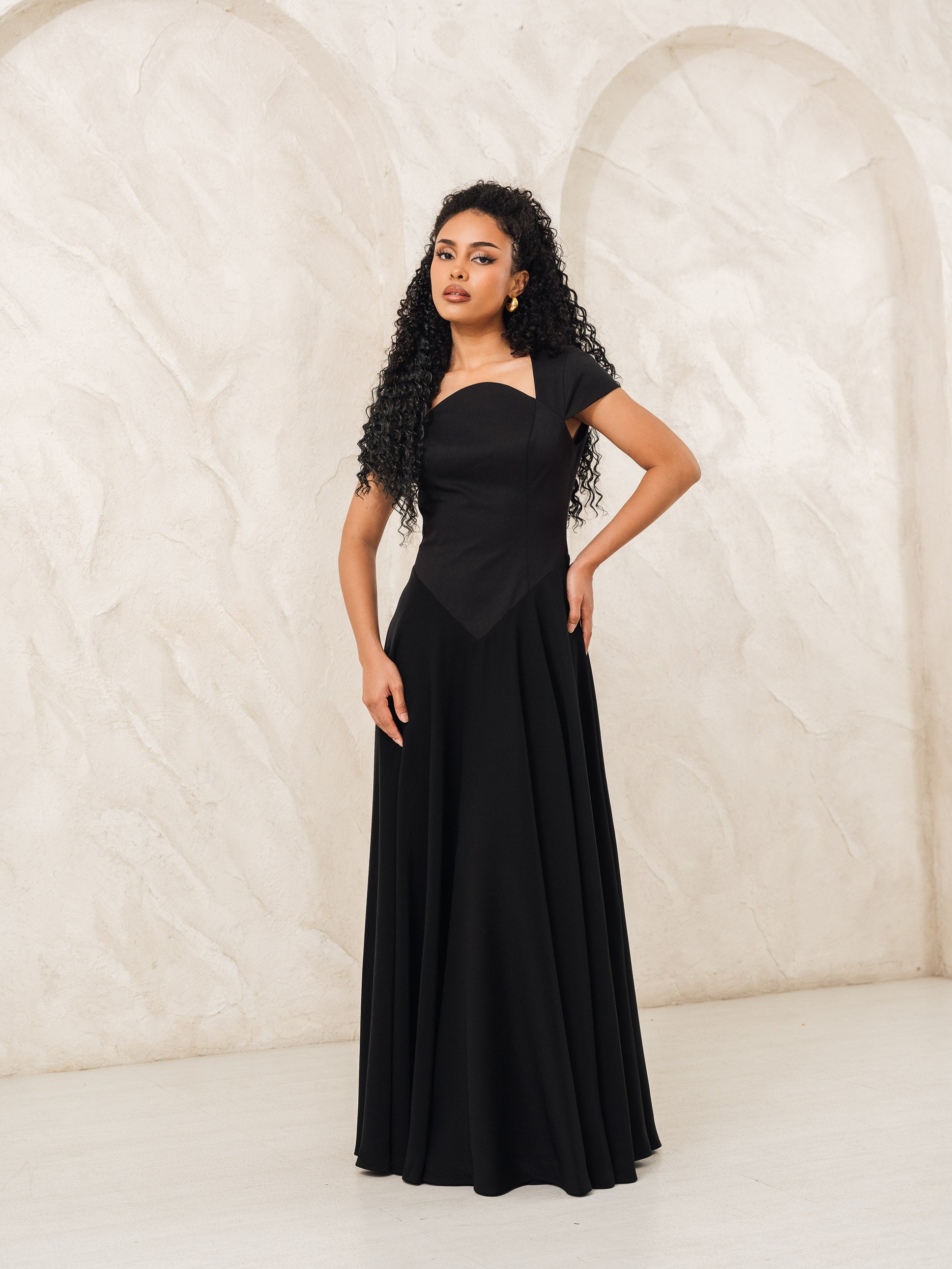 Aurora Ivory Capsleeve Flowy Maxi Dress