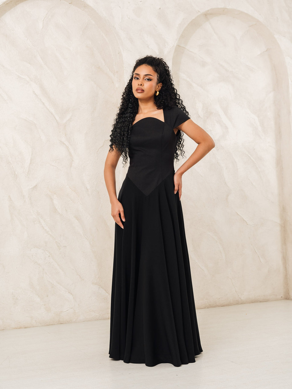 Aurora Ivory Capsleeve Flowy Maxi Dress