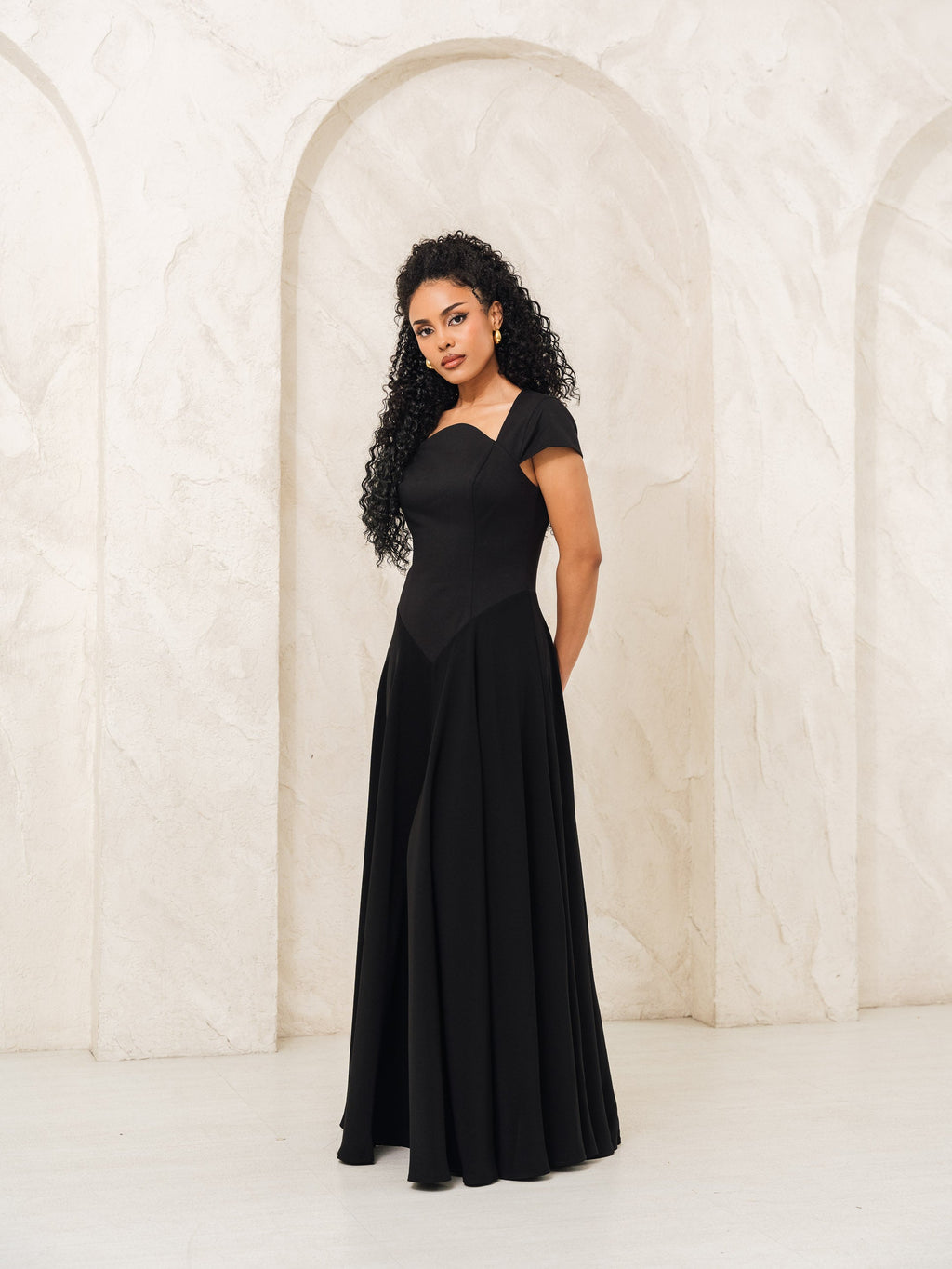 Aurora Ivory Capsleeve Flowy Maxi Dress