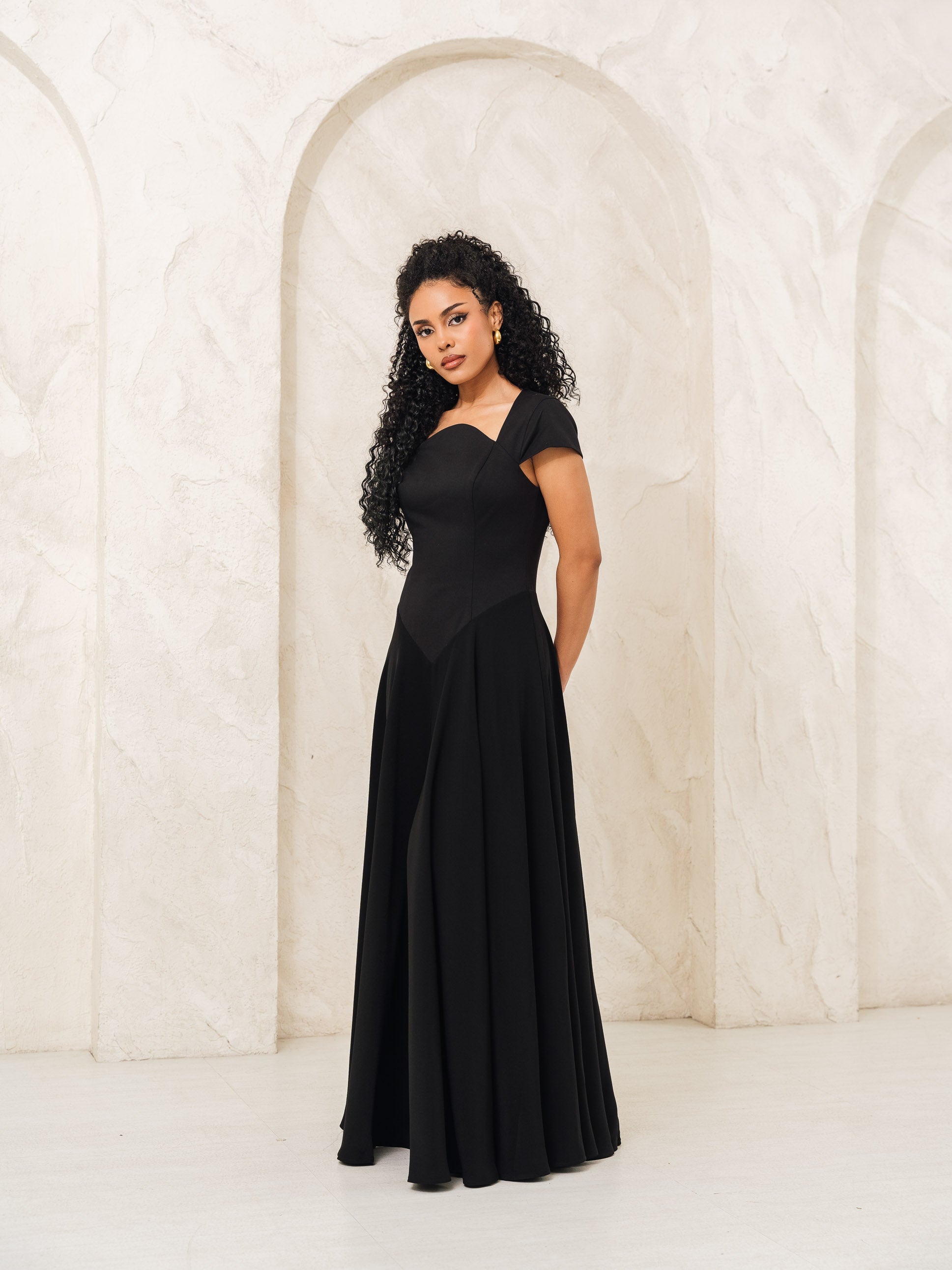 Aurora Ivory Capsleeve Flowy Maxi Dress