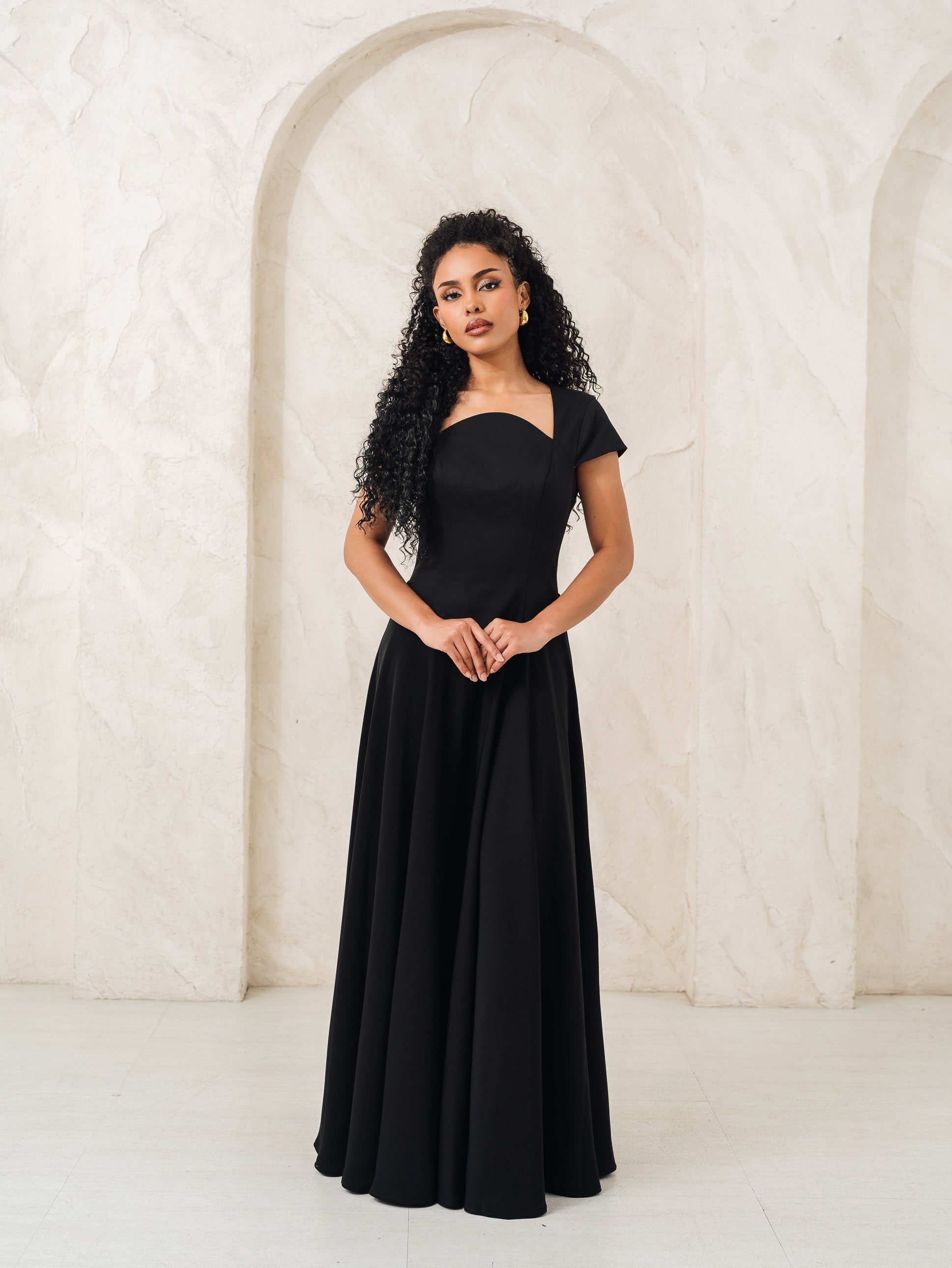 Aurora Ivory Capsleeve Flowy Maxi Dress