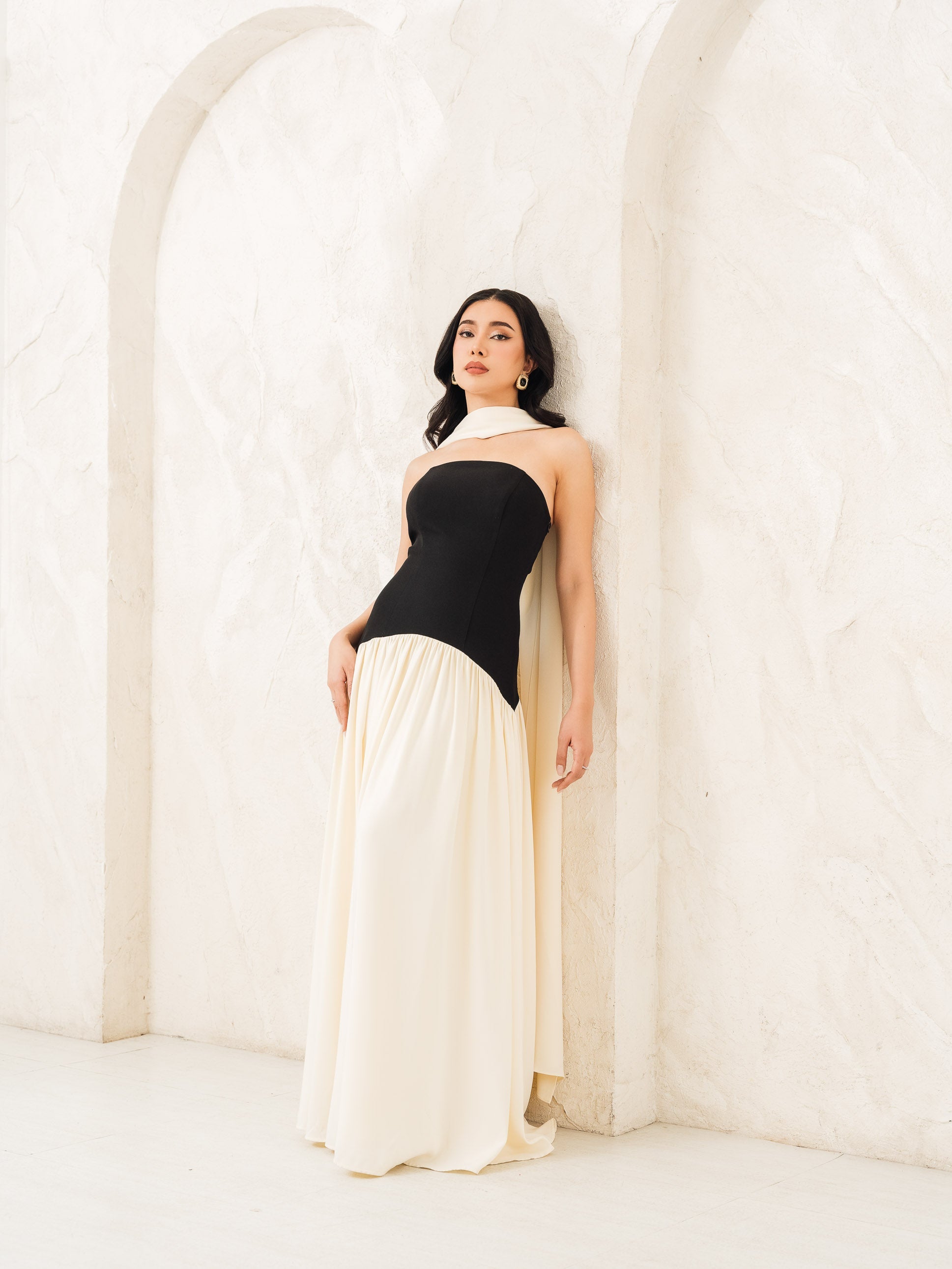 Isabella Flowy Tube Top Dress with Detachable Shawl