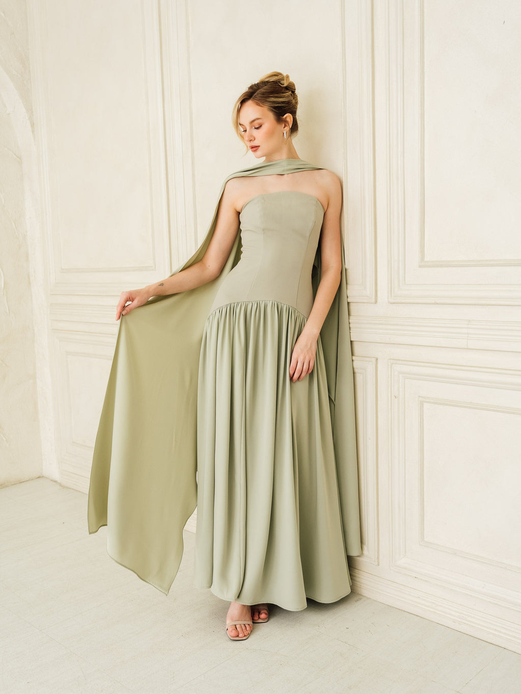 Isabella Flowy Tube Top Dress with Detachable Shawl