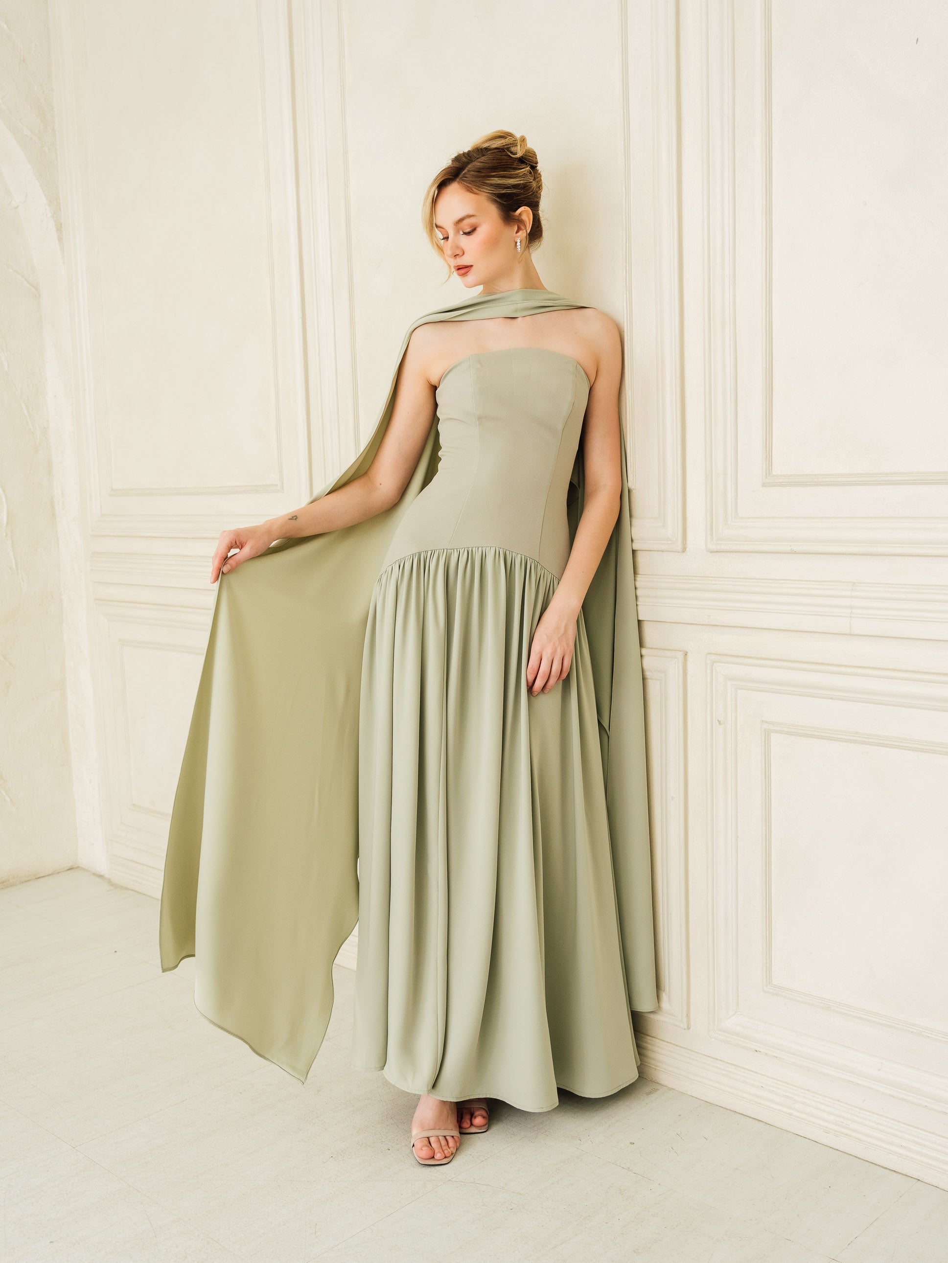 Isabella Flowy Tube Top Dress with Detachable Shawl