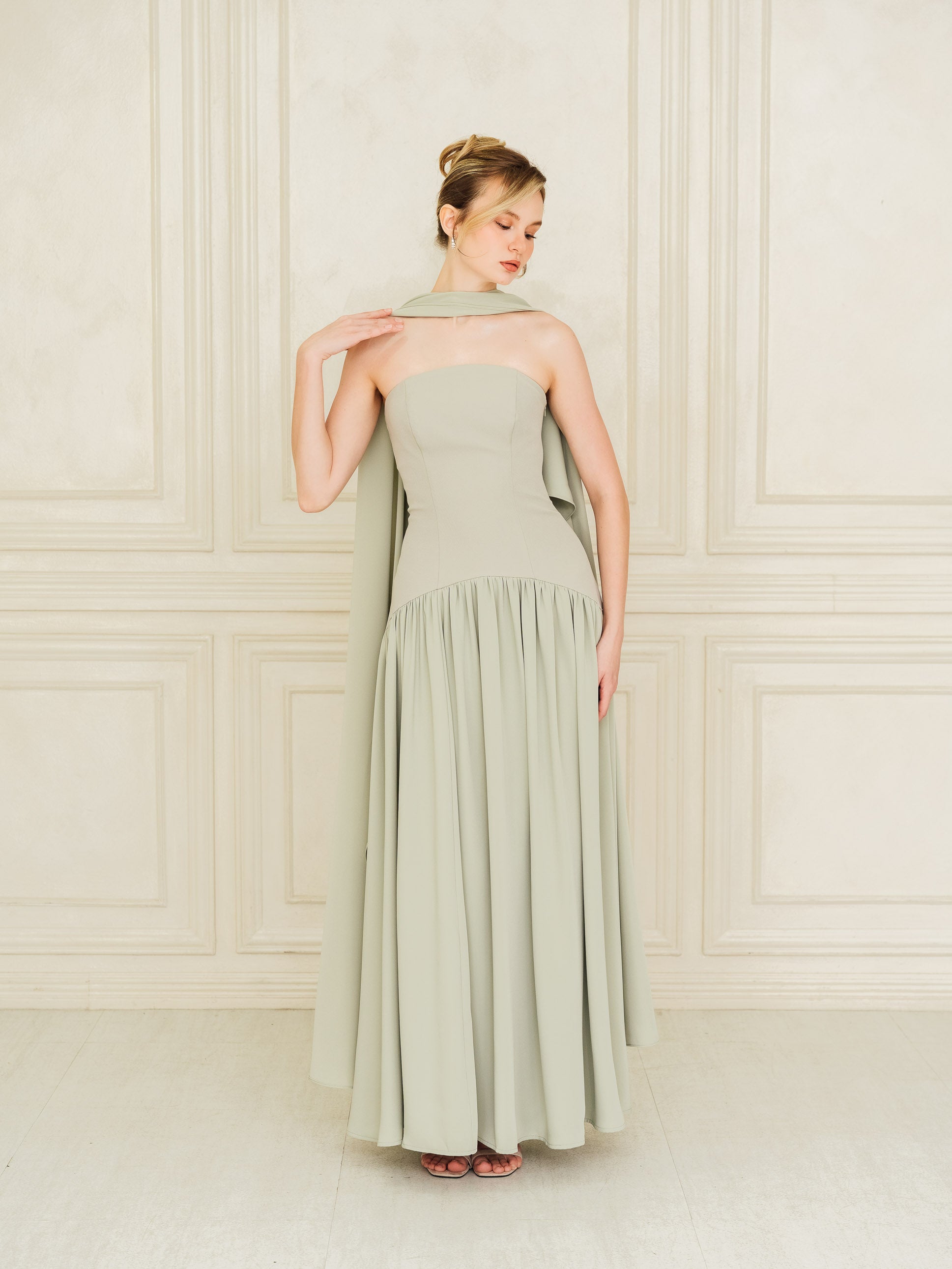 Isabella Flowy Tube Top Dress with Detachable Shawl