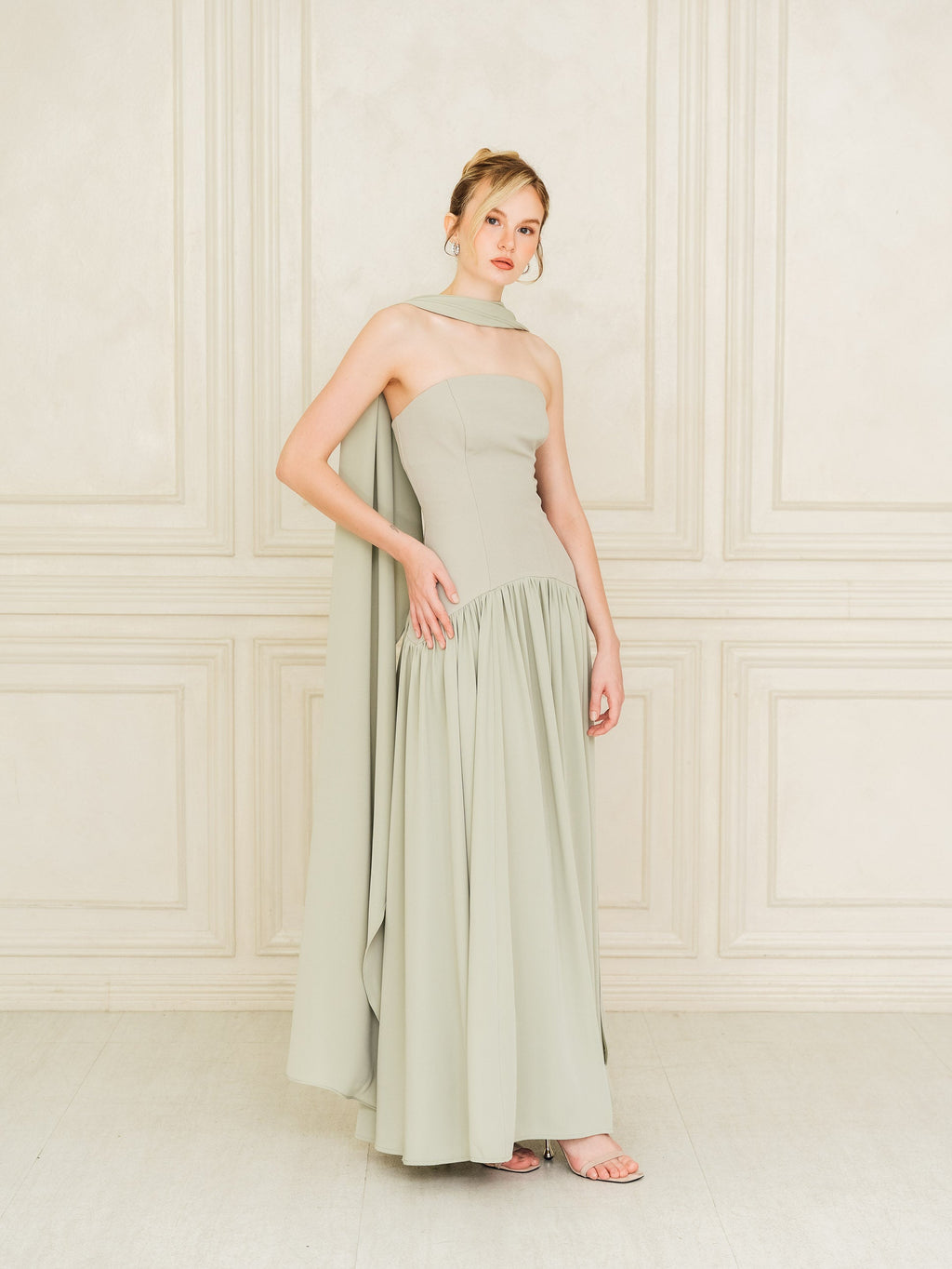 Isabella Flowy Tube Top Dress with Detachable Shawl