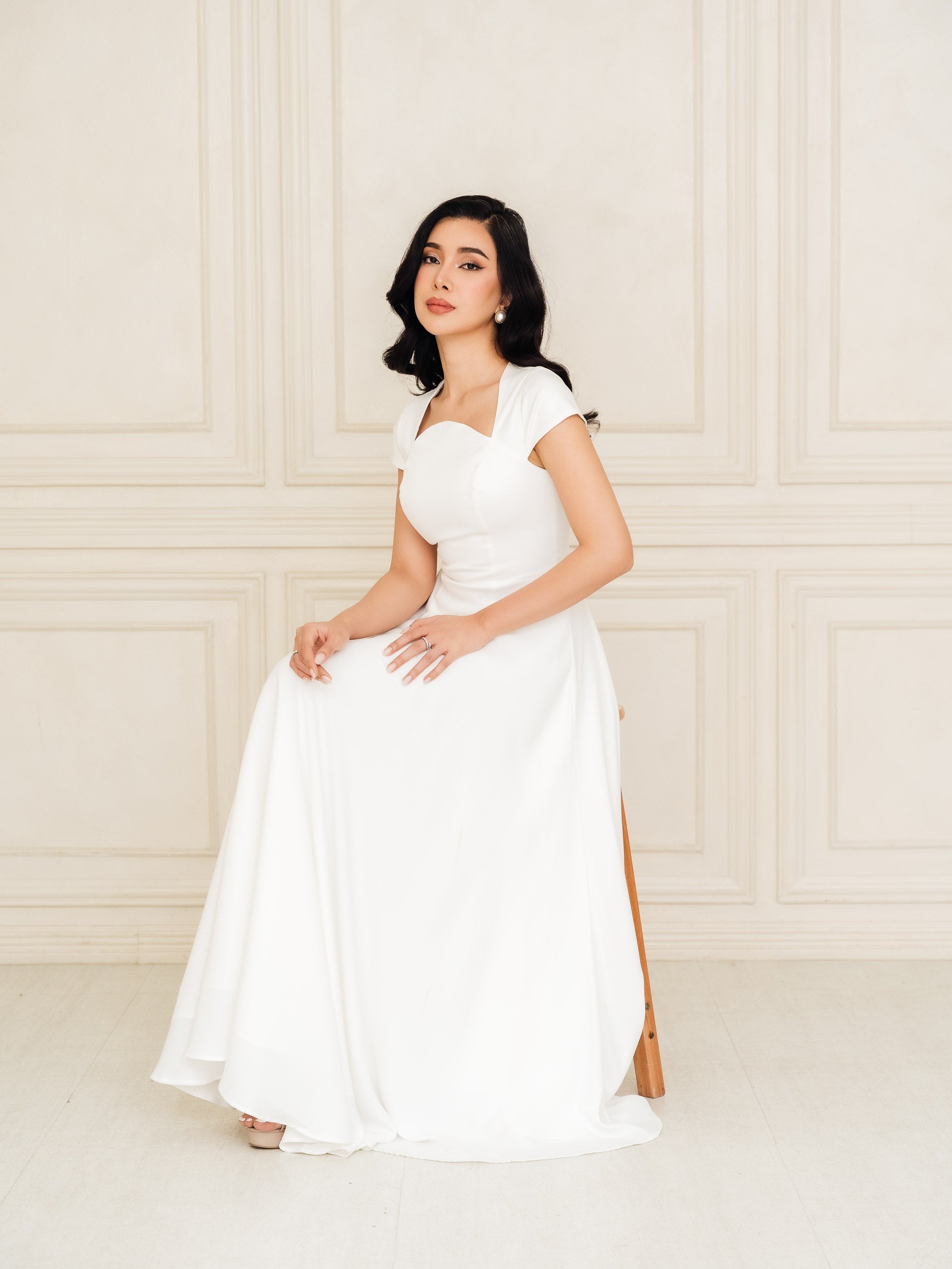 Aurora Ivory Capsleeve Flowy Maxi Dress