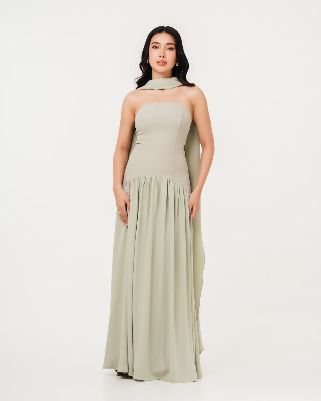 Isabella Flowy Tube Top Dress with Detachable Shawl
