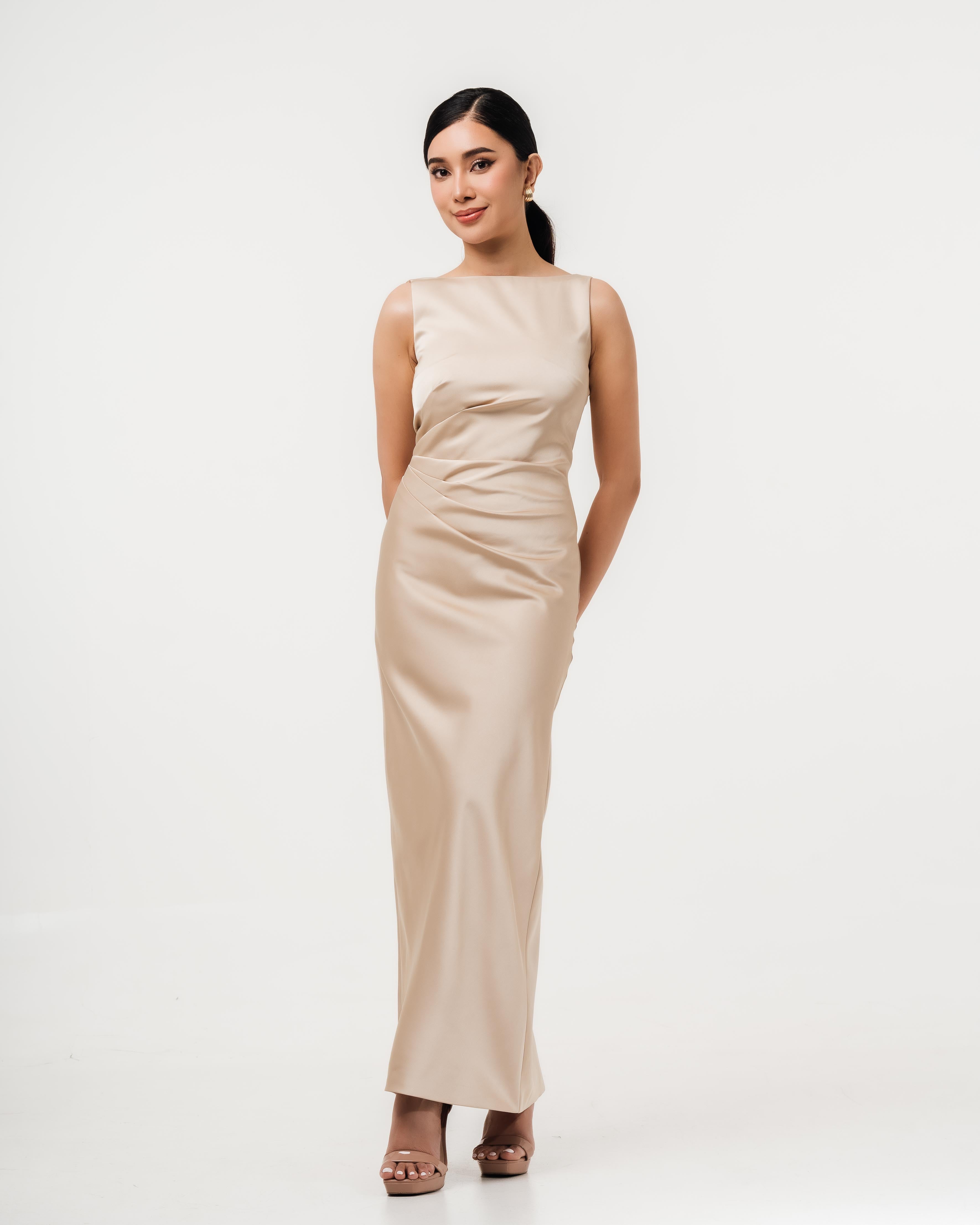 Rosalind Boat Neck Open Back Dress