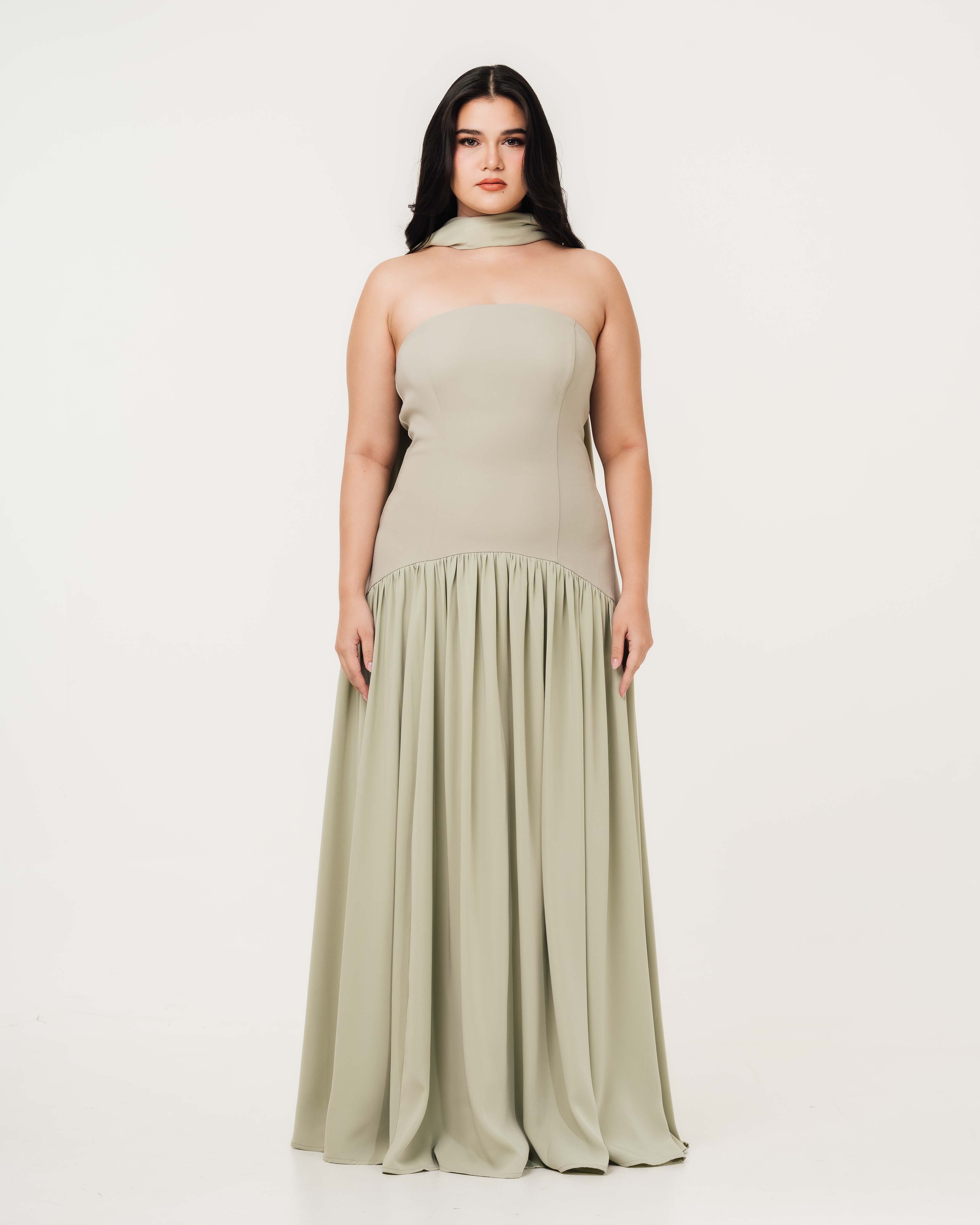 Isabella Flowy Tube Top Dress with Detachable Shawl