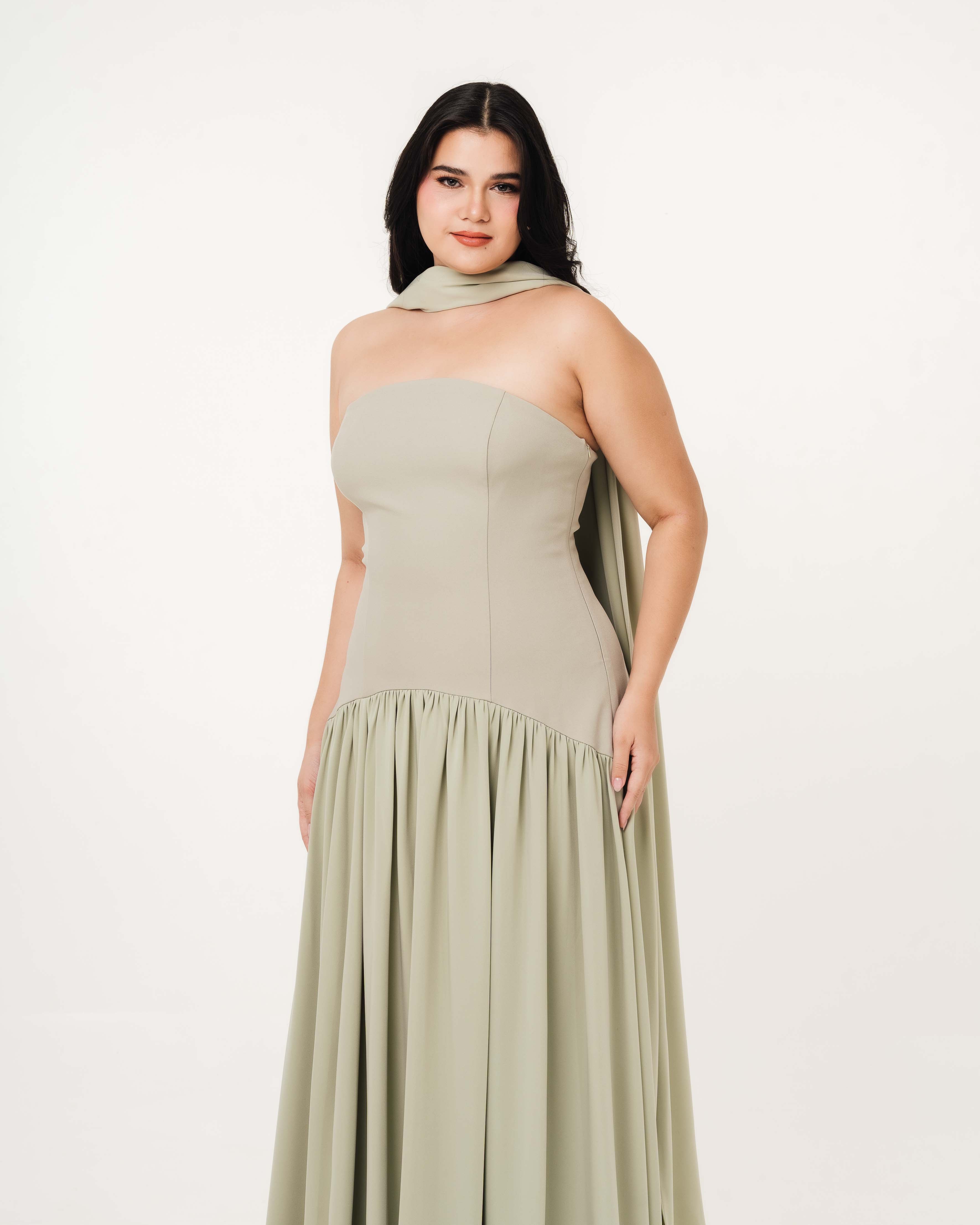 Isabella Flowy Tube Top Dress with Detachable Shawl