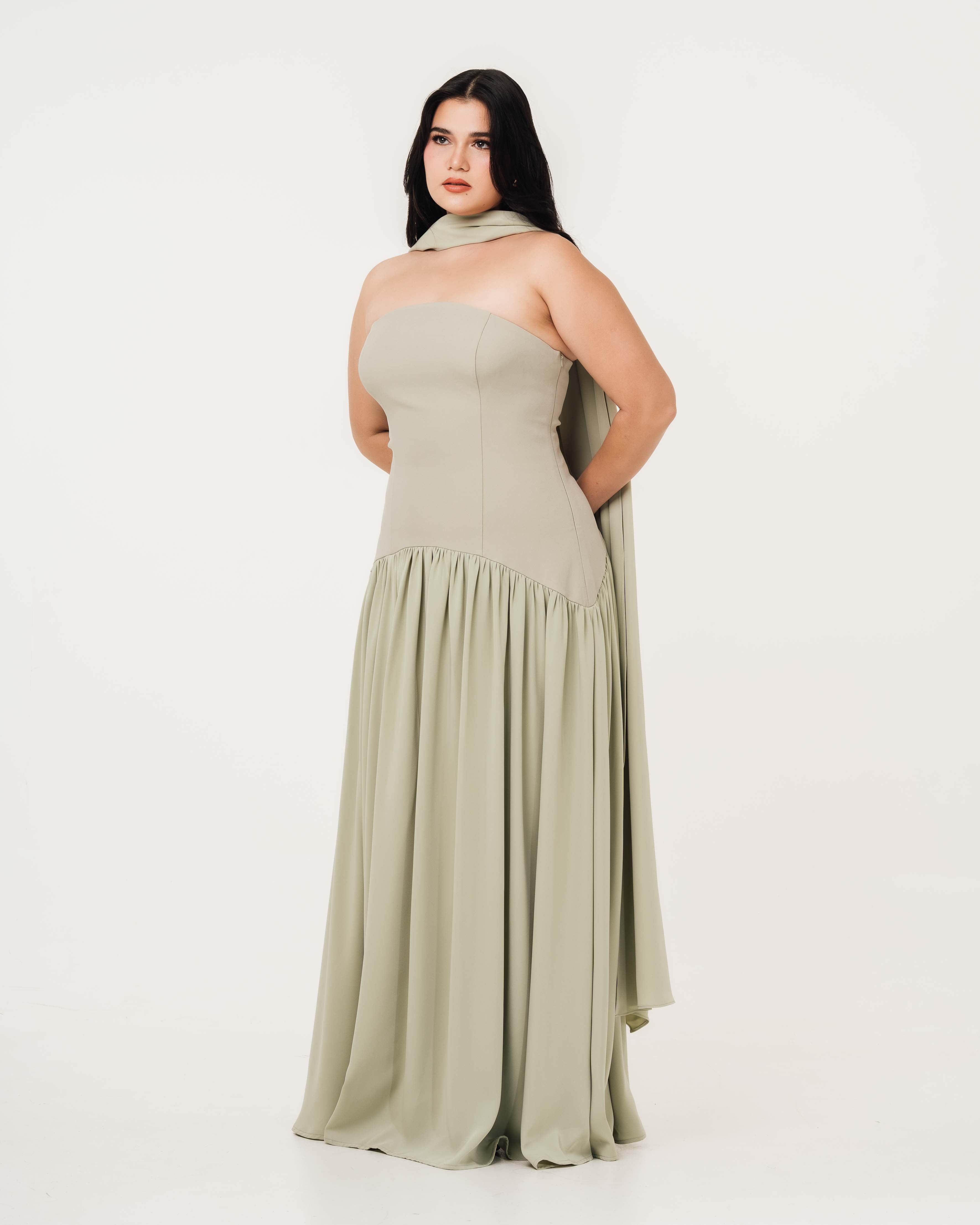 Isabella Flowy Tube Top Dress with Detachable Shawl