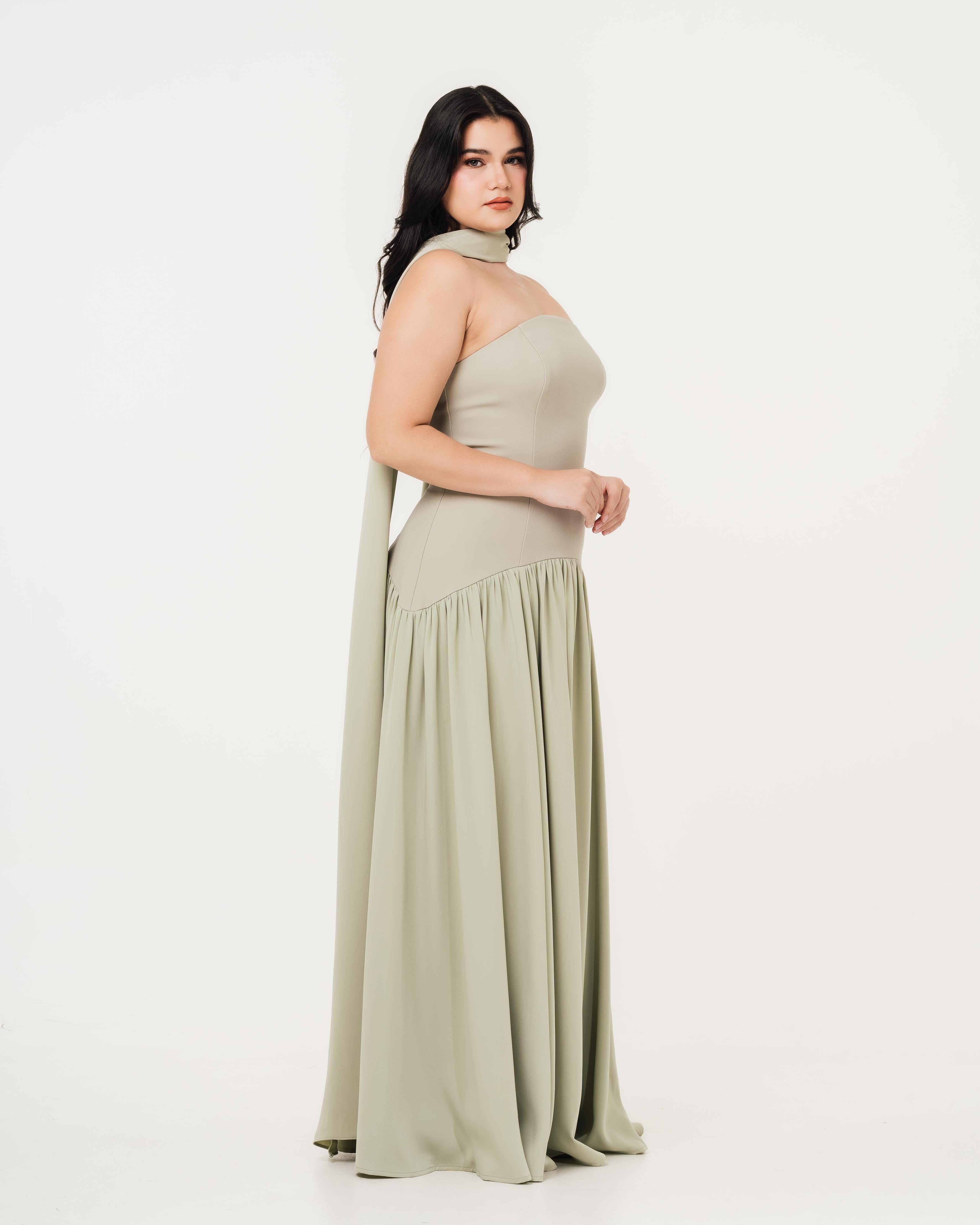 Isabella Flowy Tube Top Dress with Detachable Shawl