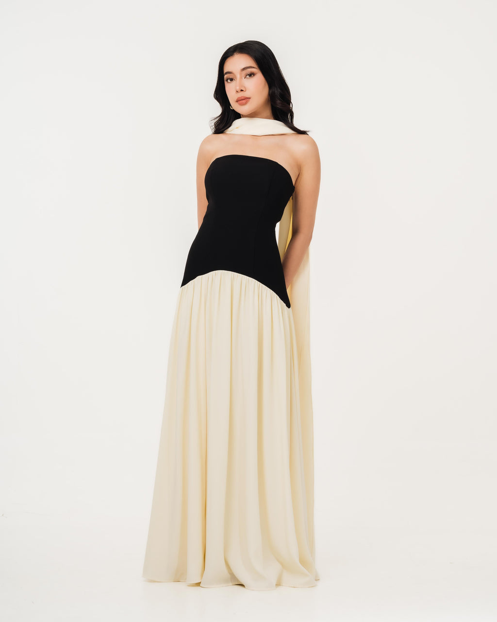 Isabella Flowy Tube Top Dress with Detachable Shawl